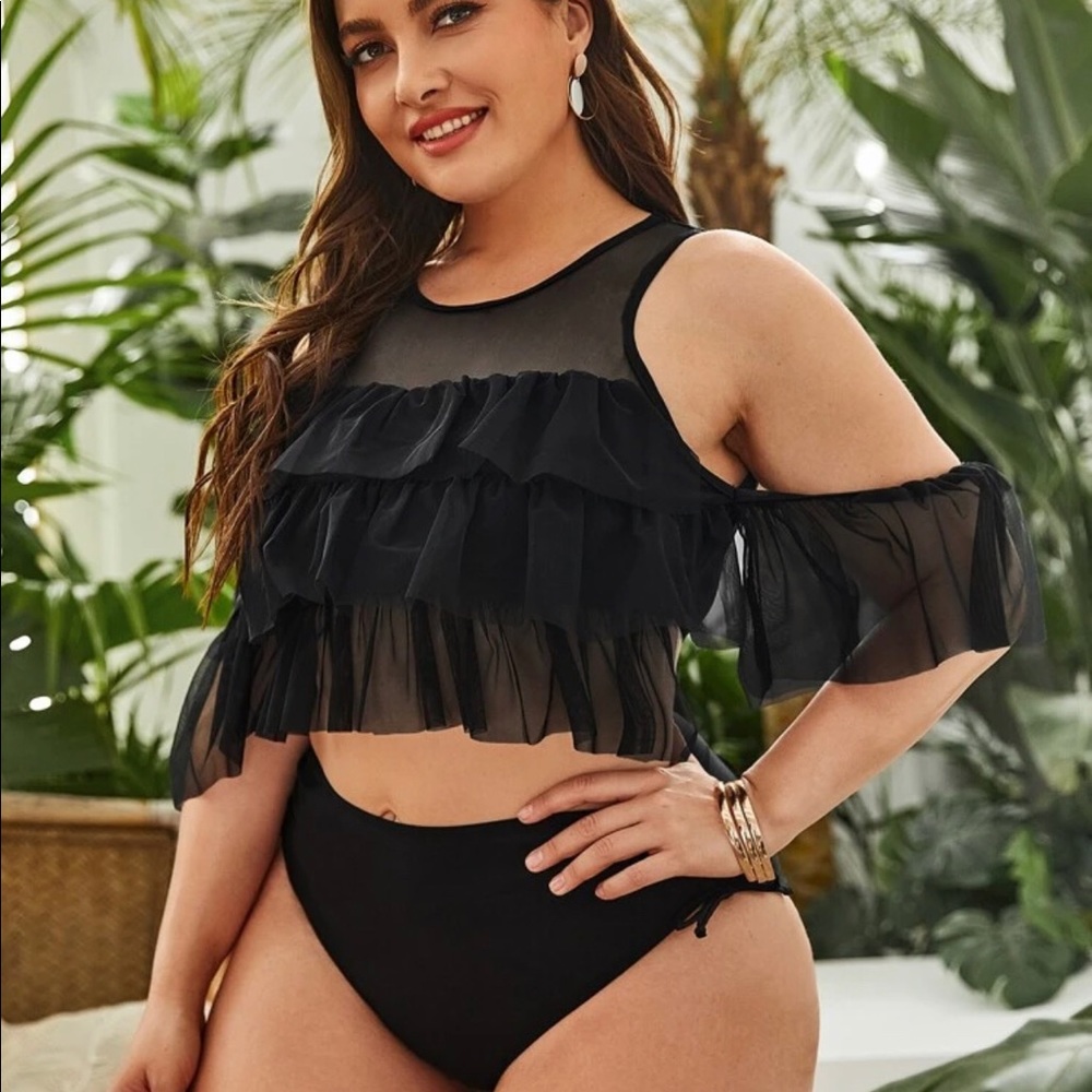 New women’s sheer black 2 piece plus size swimwear - Picture 2 of 4